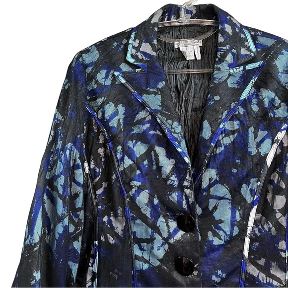 Alberto Makali Watercolor Abstract Mesh Buttoned Blazer Jacket Blue Black Size 6 - Picture 3 of 7